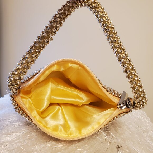 Unbranded Embellished Rhinestone Gold Mini Foldover Hand Bag Wristlet - Picture 9 of 13